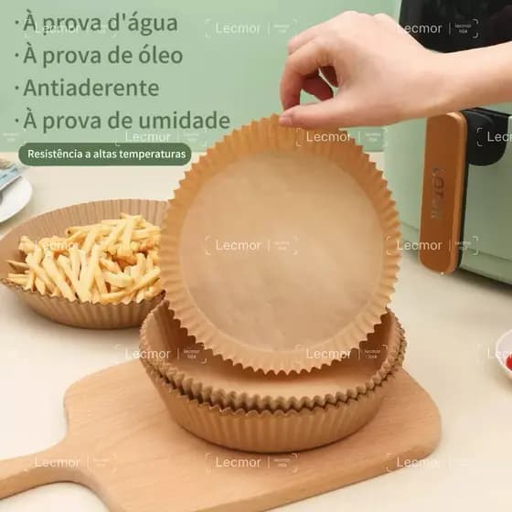 Kit 100 Papel Antiaderente Redondo para AirFryer Formato Descartável Fritadeira Sem Óleo Forno Micro-ondas