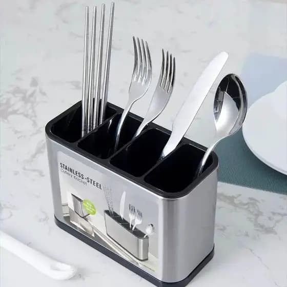 Porta Talheres Inox Organizador Cozinha Escorredor de Talheres com Divisórias