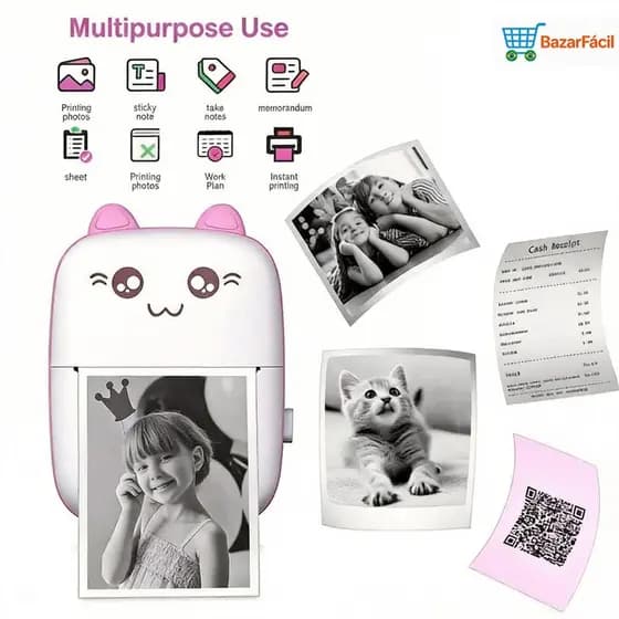 Impressora Térmica Portátil Compacta com Design Animado Impressora Sem Fio para Fotos Compatível +5 Rolo Papel