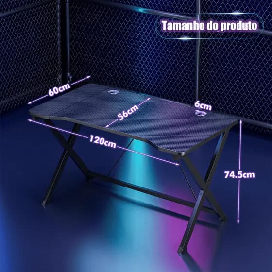 Mesa Gamer 120cm Para Pc Jogos Preta,Escrivaninha Mesa Office Estudo Estilo Industrial,Para Home Office Escritório/Estud