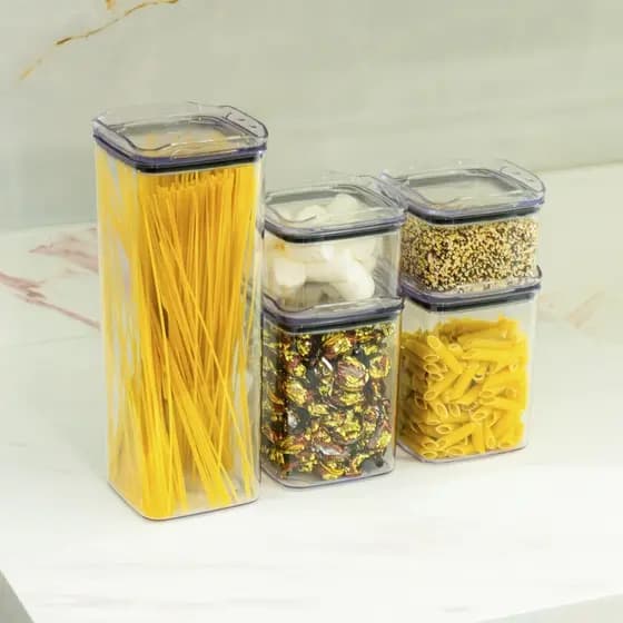 Kit com 5 Potes Herméticos Empilháveis de Acrílico Pote Organizador de Alimentos