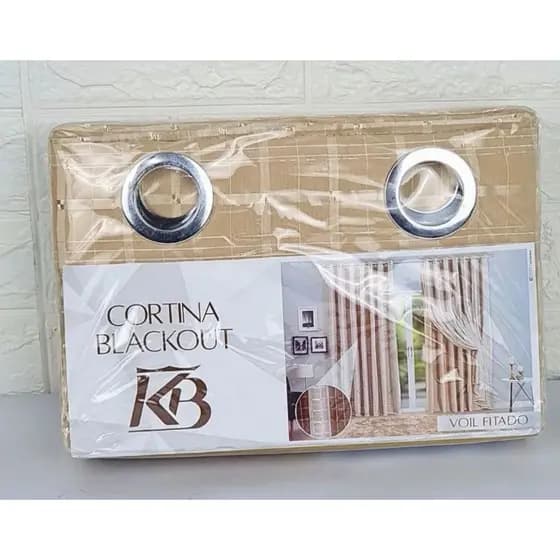 Cortina Blackout Voil Fitado Dourada 2,80m x 2,60m