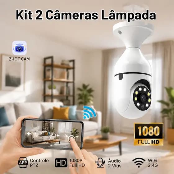 Câmera 360° PTZ WiFi 1080P Base E27 Externa IP66 Visão Noturna Infravermelha Detecção Movimento