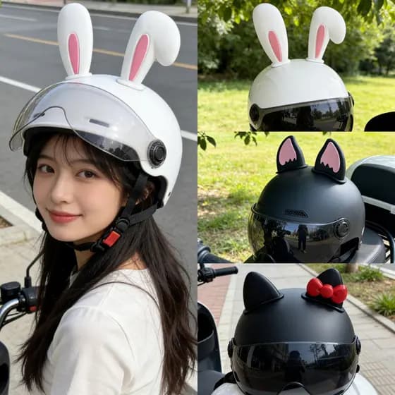 Orelhas Fofas para Capacete Moto | 3 Modelos Fofos Coelho/Raposa/Gato | Acessório Universal