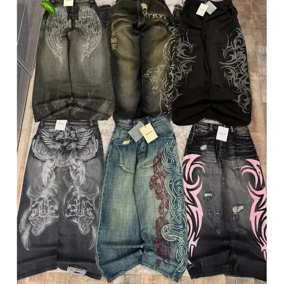 Calças Jeans Punk Y2K Oversized Unissex Moda Japonesa Retro Calças Largas Harajuku Hip-Hop Streetwear IOF5