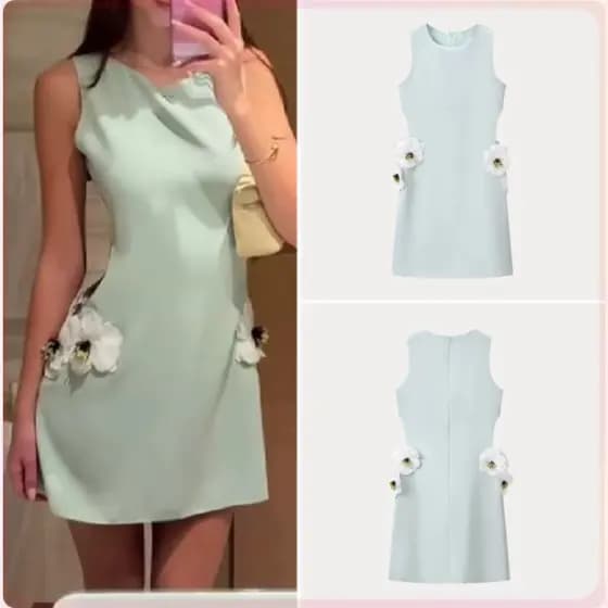 Novo vestido curto feminino sem mangas, estilo europeu-americano, com flores de lantejoulas vazadas e ombros à mostra CK