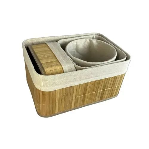 Kit 4 Cestos Organizadores Bambu Multiuso Sustentavel Organizador Pratico Decorativo Casa Ambiente
