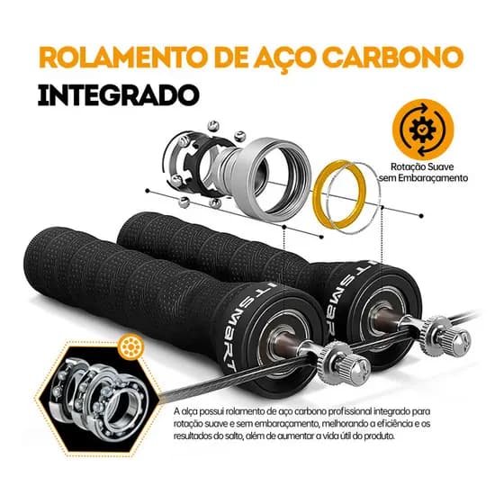 Corda de Pular Speed Rope 3m Rolamento Cabo Aço com Pesos Treino Crossfit Fitness