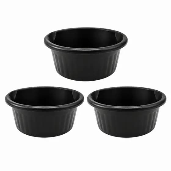 Kit 3 Bacias 13 Litros Pretas Caneladas Reforçadas Multiuso Lavanderia Limpeza Jardim