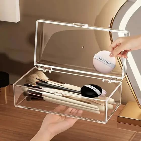 Caixa Organizadora de Maquiagem em Acrílico Transparente com Suporte para Pincéis, Organizador de Cosméticos, Armazename