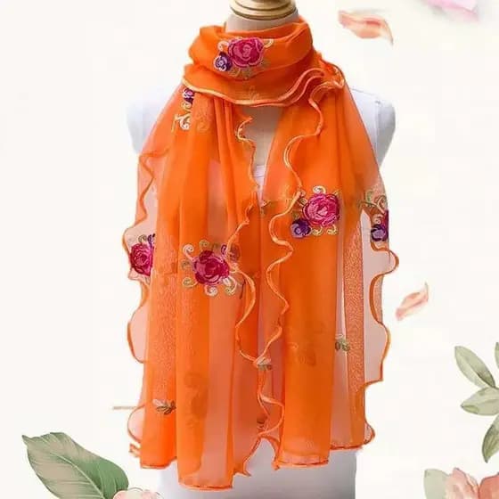 Mulher Primavera Verão Ouro Cor Rosa Flor Bordada Cachecol Dupla Camada Fio De Beleza Shawl Long Lace Scarves