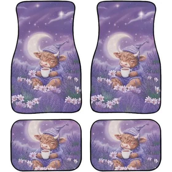 Highland Cow Impresso Tapete de Carro Margarida Lavanda Impresso Tapete Interior de Carro Quatro Estações Universal Prot
