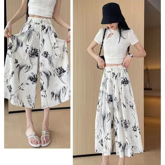 Calças leves de verão, tamanho grande, soltinhas, de chiffon, frescas e com proteção solar para mulheres pequenas, calça