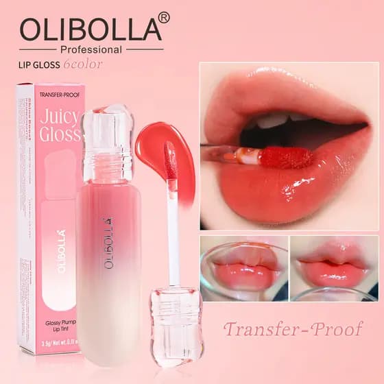 OLIBOLLA Water Gloss Lip Glaze 6 Cores, Brilho Labial Efeito Espelho, Efeito Volume, Não Gruda no Copo 1WNU
