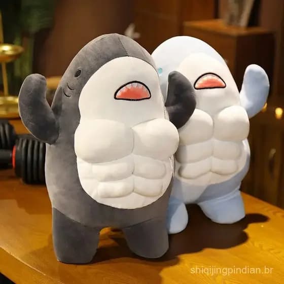 Brinquedo de pelúcia de tubarão musculoso de 40cm, brinquedo de desenho animado, tubarão de pelúcia fofo, almofada de an