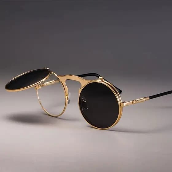 Óculos de Sol Steampunk Rebatíveis para Homens e Mulheres, Armação de Metal Redonda, Óculos de Sol Retro UV400 para Cicl
