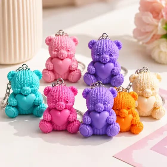 Kit Chaveiro Ursinho com Coração | Chaveiro Fofo Kawaii para Bolsa, Mochila, Lembrancinhas e Revenda