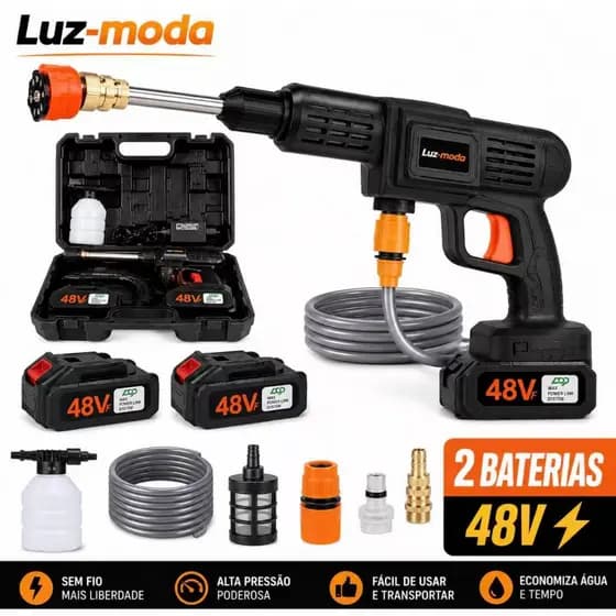Lavadora de Alta Pressão Sem Fio 48V 2 Baterias Recarregáveis Kit Completo Luz-moda