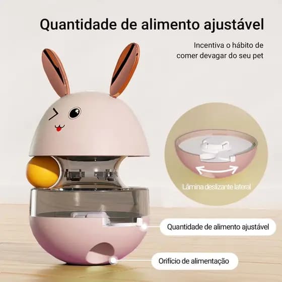 Brinquedo Interativo para Gatos Coelho Tumbler, Dispenser de Petiscos com Vara de Brincar
