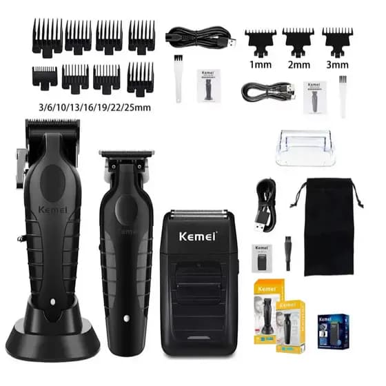 Kemei Máquina de cortar cabelo + Máquina De Acabamento + Shaver Barbeador KM 2296 2299 1102 - Bivolt