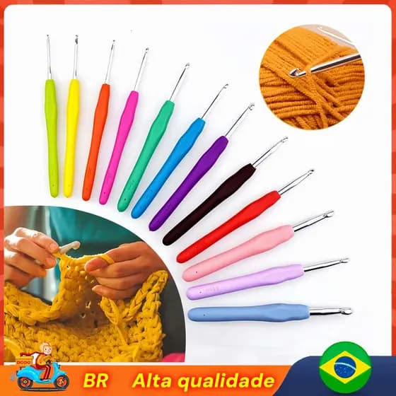 Agulha de Colorido alumínio para Crochê com Cabo Macio Conjunto 8 Peças, para Iniciantes e Artesanato caseiro de Tricô