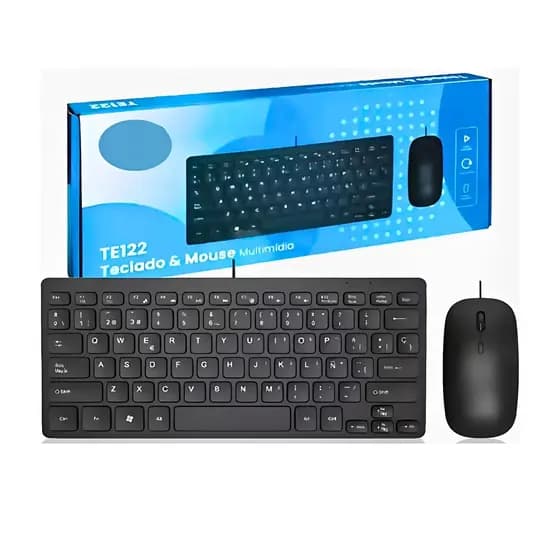Kit Teclado e Mouse Multimídia com Fio USB 1 Metro Design Compacto Ultra Fino ABNT2 PC e Notebook