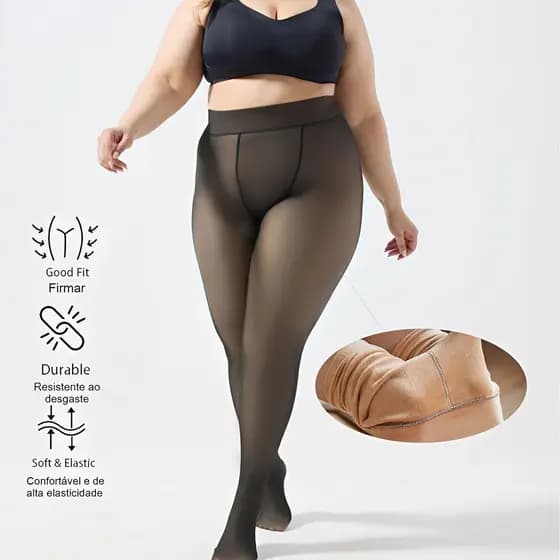 Meia-Calça Térmica Feminina Plus Size Super Stretch De Inverna Forra Translúcida De Pelucida Termica