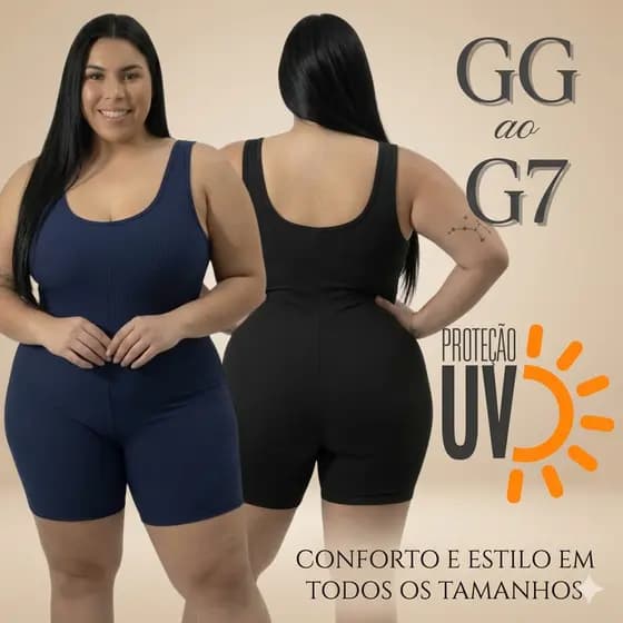 Maiô Plus Size Feminino Macaquinho de Natação e Hidroginástica Curto em Suplex + Touca – do GG ao G7
