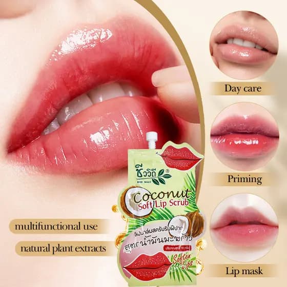 Frete grátis Tailândia Supermercado 711 Novo estilo BioWay Óleo de coco Esfoliante labial esfoliante desbota linhas labi
