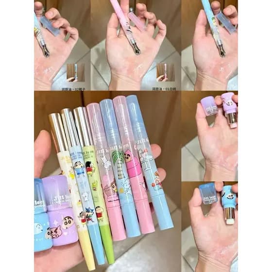 JILLLEEN Crayon Shin-Chan Co-Branded Camélia Lip Essence Oil Lip Balm Hidratante Luz Linhas Labiais Reparação Base de Pe