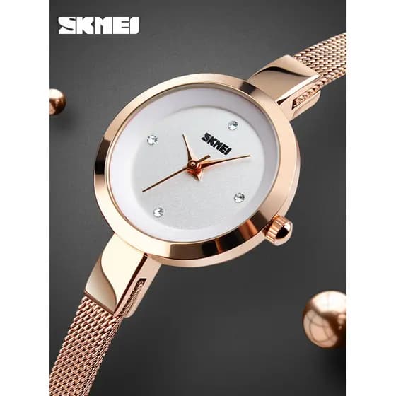 Novo estilo simples luz fina versão coreana negócios senhoras relógio moda feminina pulseira de aço corrente rosa ouro n