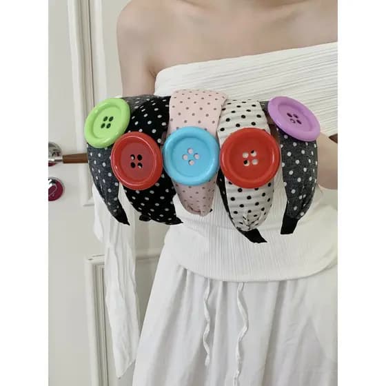 Dopamina cor bolinhas botão bandana feminino temperamento cabeça alta superior pressionado bandana passeio diário All-Ma