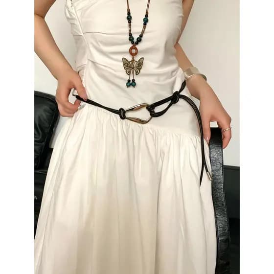 Retro High-End cinto feminino 2026 novo estilo com saia vestido ajustável cintura longa corda cintura corrente acessório
