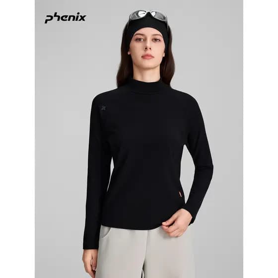 + phenix Phoenix manga longa camiseta feminina 2025FW outono inverno Tencel lã meia gola alta camisa de fundo de malha