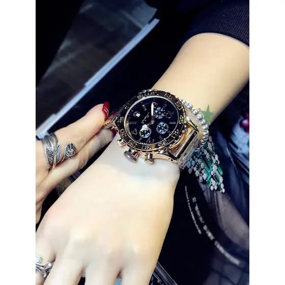 Único na moda grande mostrador relógio feminino moda senhoras pulseira de aço dourado relógio High-End dominador feminin