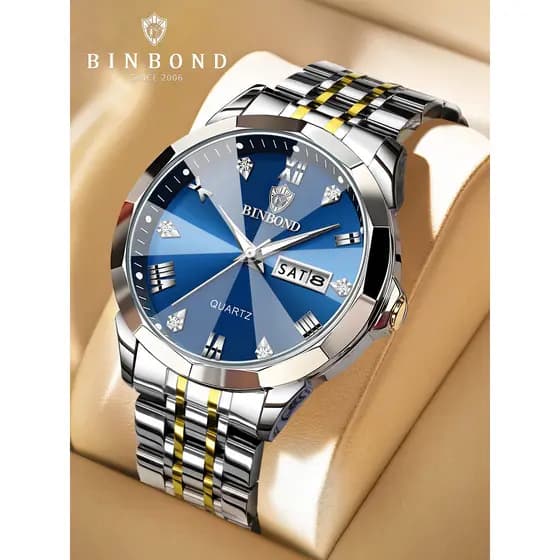BINBOND Novo Estilo Luminoso À Prova D 'Água Relógio Masculino Banda de Aço Sólido Estilo Elegante Negócios Simples Reló