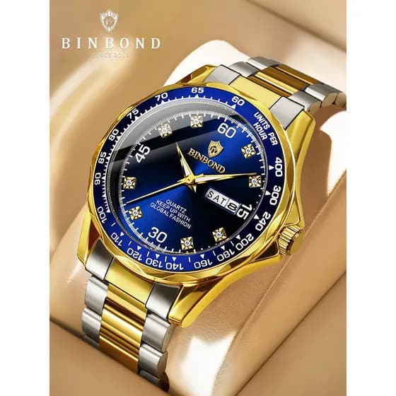 BINBOND Relógio masculino genuíno à prova d'água relógio de quartzo masculino tendência da moda relógio luminoso de negó