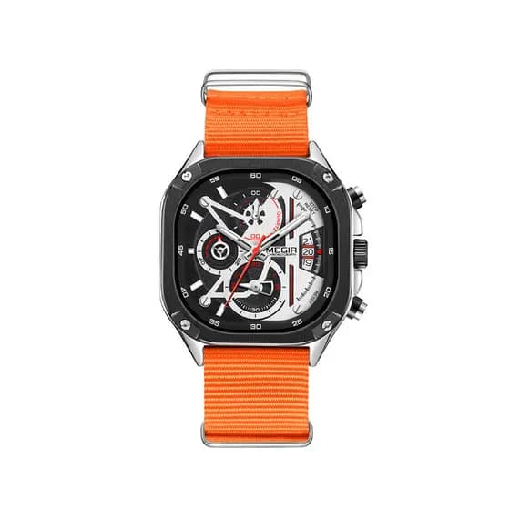 MEGIR Megel Relógio quadrado esportivo masculino cronógrafo luminoso à prova d'água calendário lona Nylon com relógio de