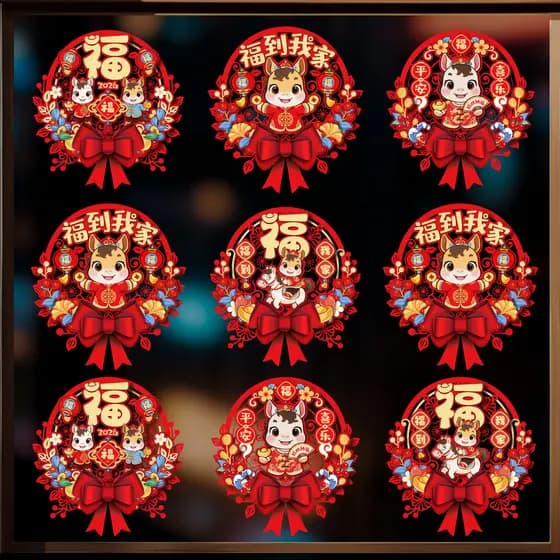 Grades de janela 2026 Novo estilo Ano do Cavalo Bênção Personagem Adesivos de porta Ano Novo Ano Novo Festival da Primav