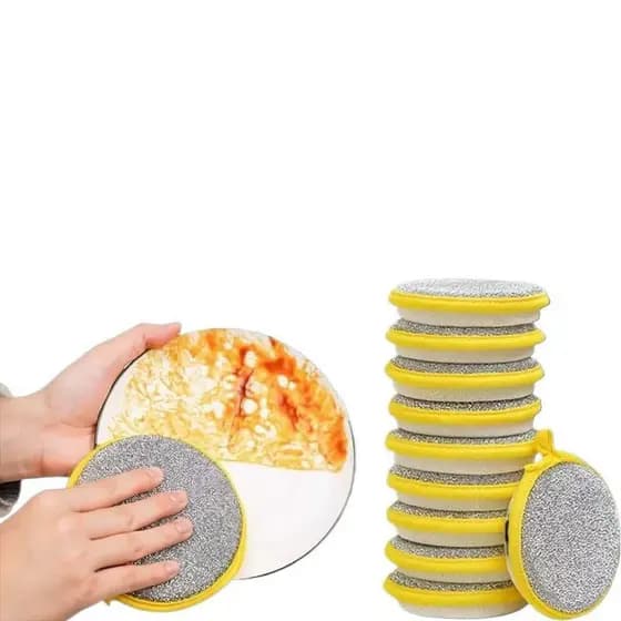 Lingote toalha de cozinha dupla face toalha de prato esponja redonda toalha de prato limpeza esfregão fio de aço