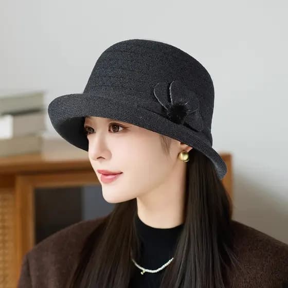 Chapéu feminino 2026 novo estilo de malha Curling chapéu superior meia-idade mãe idosa temperamento ao ar livre elegante