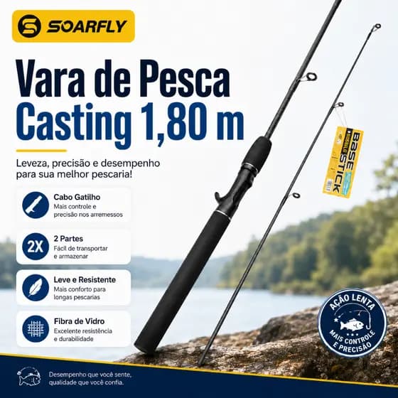 SOARFLY Vara de Pesca Casting 1,8m UL em Fibra de Carbono com Ponta Sólida