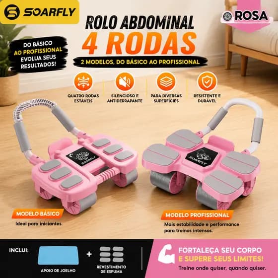 SOARFLY Equipamento Abdominal 4 Rodas para Academia em Casa, Apoio para Cotovelos, Versão Básica ou Profissional
