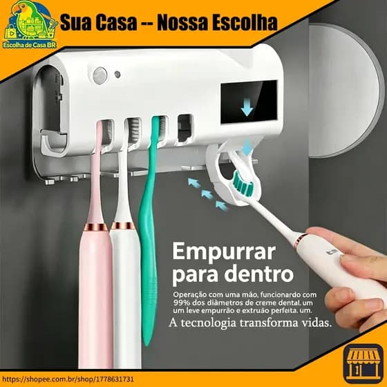Porta Escova Dentes Com Esterilizador Uv Aplicador Pasta de Dente Suporte Dispenser Escova
