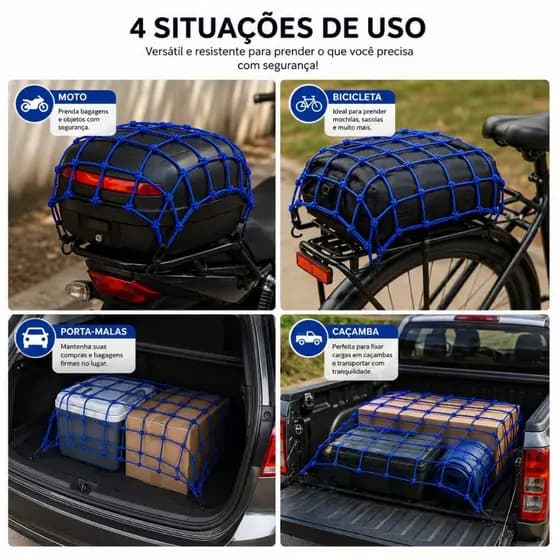 Rede Elástica Moto Porta Carga 48,5x48,5cm Com Ganchos