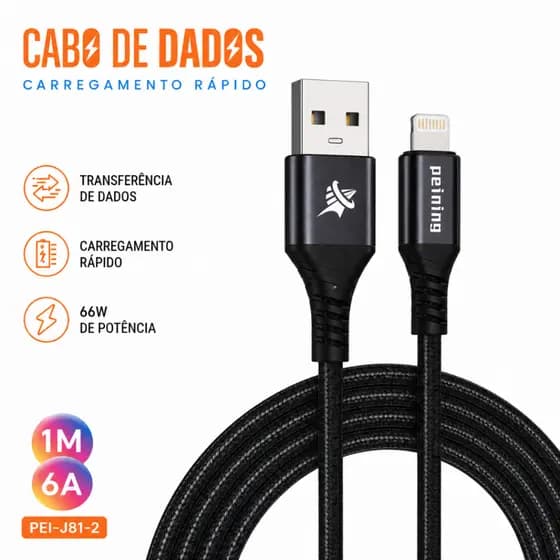 Cabo USB Compativel iPhone Lightning Rapido 1 Metro