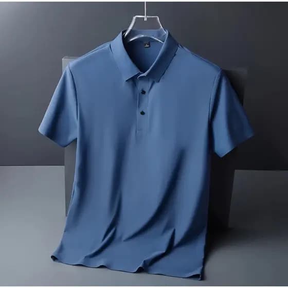 Camisa De Seda Para Homens De Negócios Leve Manga Curta Não-Iron High-End Casual POLO Sem Costura