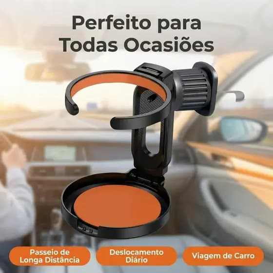 Suporte Porta Copos para Carro com Fixação no Encosto Ajustável Dobrável Multiuso para Bebidas e Celular