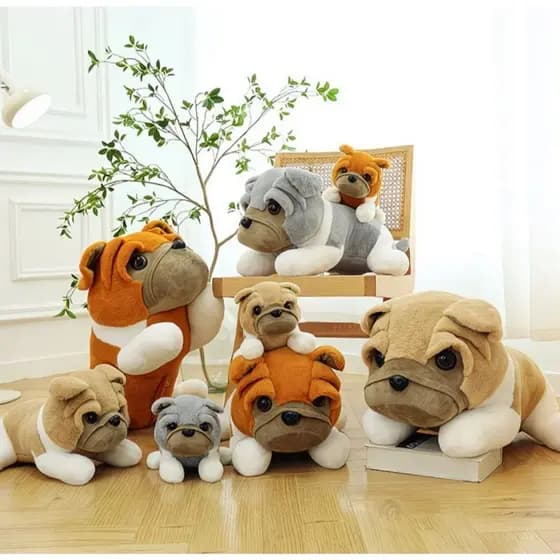 Pelúcia Cachorro Bulldog Fofo Boneco de Plush Macio Decorativo Presente Infantil Cinza Caramelo Marrom Envio Imediato