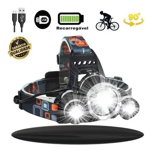 Lanterna de Cabeça LED 3 Funções, Ultra Potente e Direcionável, Compatível com Capacete